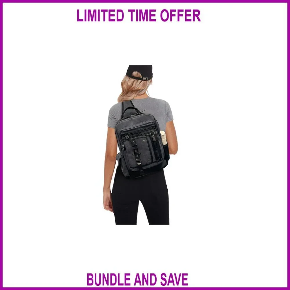 Large Canvas Messenger Bag with Laptop Sleeve, 10+ Pockets, Adjustable Strap